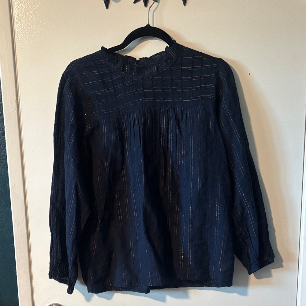 Maeve Women’s Navy Metallic Stripe Long-Sleeve Blouse